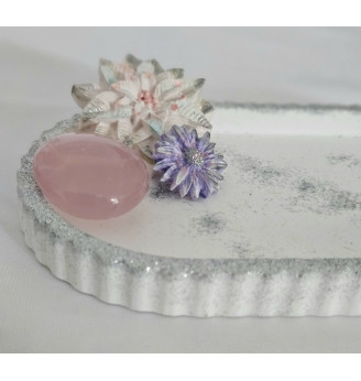Coupelle à bijoux en Résine naturelle  – Quartz Rose et Fleurs