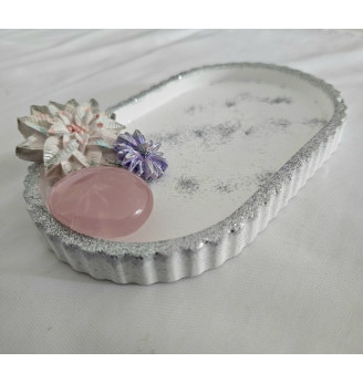 Coupelle à bijoux en Résine naturelle  – Quartz Rose et Fleurs