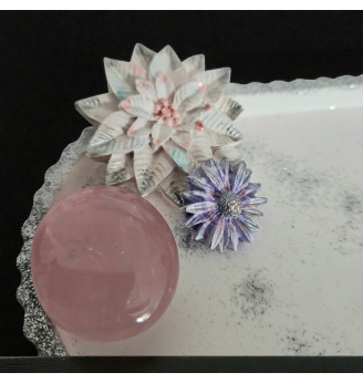 Coupelle à bijoux en Résine naturelle  – Quartz Rose et Fleurs