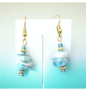 Boucles d’oreilles Larimar baroque – Élégance dorée , douceur apaisante .