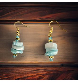 Boucles d’oreilles Larimar baroque – Élégance dorée , douceur apaisante .