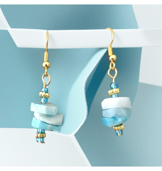 Boucles d’oreilles Larimar baroque – Élégance dorée , douceur apaisante .