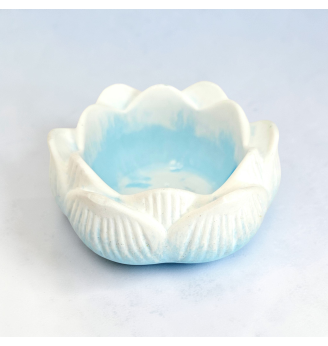 Photophore,bougeoir Lotus bleu pastel et blanc, nuage de douceur.