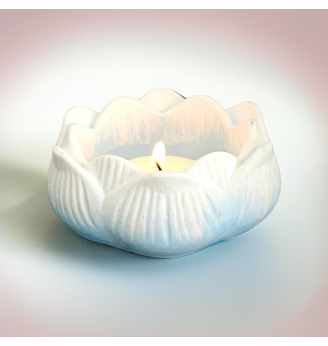 Photophore,bougeoir Lotus bleu pastel et blanc, nuage de douceur.