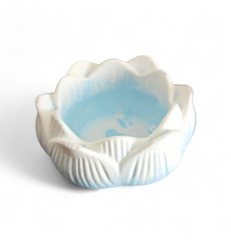 Photophore,bougeoir Lotus bleu pastel et blanc, nuage de douceur.