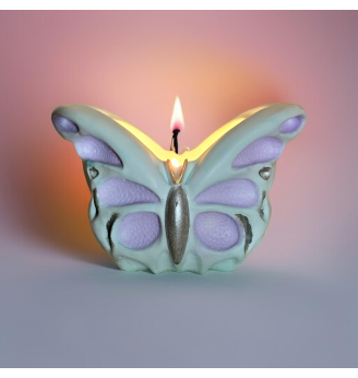 Photophore , bougeoir , Papillon pastel vert et lilas en résine – décoration artisanale douce et lumineuse