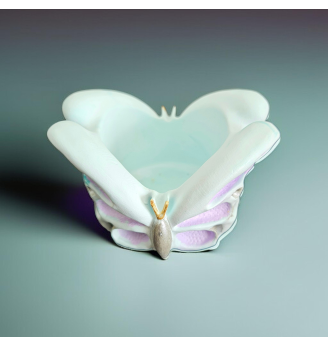 Photophore , bougeoir , Papillon pastel vert et lilas en résine – décoration artisanale douce et lumineuse