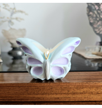 Photophore , bougeoir , Papillon pastel vert et lilas en résine – décoration artisanale douce et lumineuse