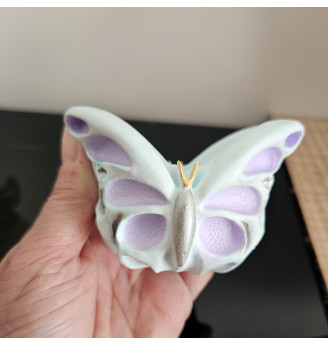 Photophore , bougeoir , Papillon pastel vert et lilas en résine – décoration artisanale douce et lumineuse