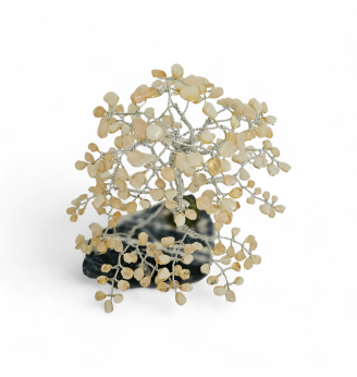 Arbre de vie en Quartz rose, blanc et Citrine sur tranche de Sodalite.