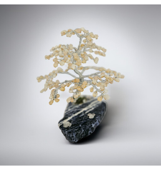 Arbre de vie en Quartz rose, blanc et Citrine sur tranche de Sodalite.