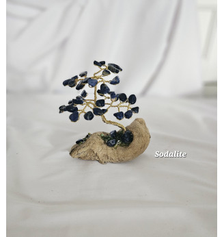 Arbre de Vie en Sodalite sur bois flotté – Création artisanale en pierres naturelles