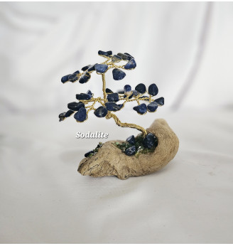 Arbre de Vie en Sodalite sur bois flotté – Création artisanale en pierres naturelles