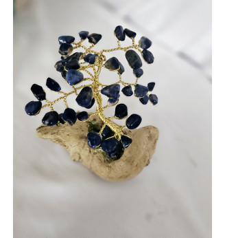 Arbre de Vie en Sodalite sur bois flotté – Création artisanale en pierres naturelles