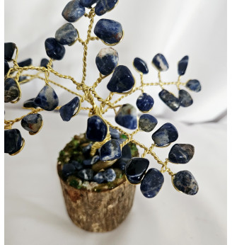 Arbre de Vie  en Sodalite sur socle en bois – Création artisanale en pierres naturelles