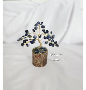 Arbre de Vie  en Sodalite sur socle en bois – Création artisanale en pierres naturelles