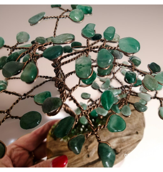 Arbre de Vie en Aventurine – Double arbre artisanal sur bois flotté