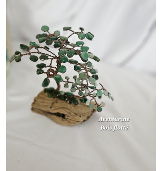 Arbre de Vie en Aventurine – Double arbre artisanal sur bois flotté