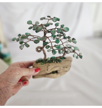 Arbre de Vie en Aventurine – Double arbre artisanal sur bois flotté