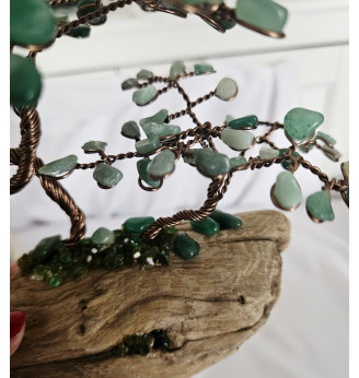 Arbre de Vie en Aventurine – Double arbre artisanal sur bois flotté