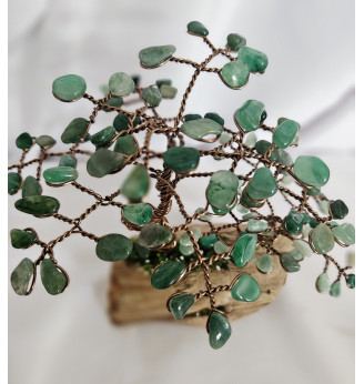 Arbre de Vie en Aventurine – Double arbre artisanal sur bois flotté