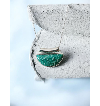 Pendentif Amazonite naturelle demi-lune , Argent 925.