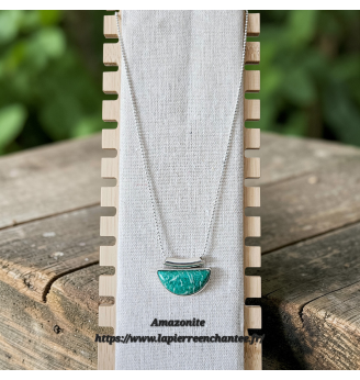 Pendentif Amazonite naturelle demi-lune , Argent 925.