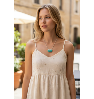 Pendentif Amazonite naturelle demi-lune , Argent 925.