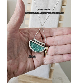 Pendentif Amazonite naturelle demi-lune , Argent 925.