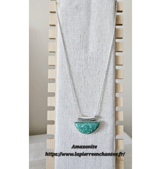 Pendentif Amazonite naturelle demi-lune , Argent 925.