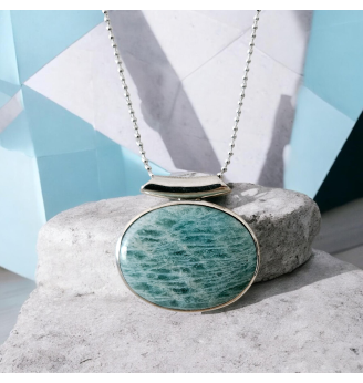 Pendentif Amazonite ovale et Argent 925– Douceur et Sérénité