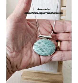 Pendentif Amazonite ovale et Argent 925– Douceur et Sérénité