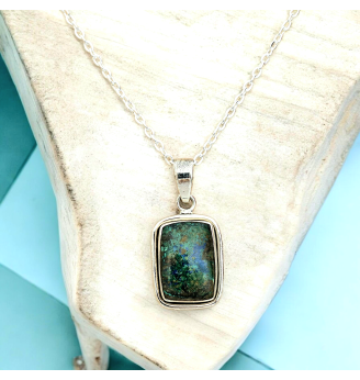Pendentif Azurite-Malachite en Argent 925 – Pierre d’intuition et d’harmonie