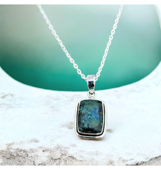 Pendentif Azurite-Malachite en Argent 925 – Pierre d’intuition et d’harmonie