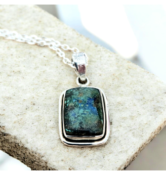 Pendentif Azurite-Malachite en Argent 925 – Pierre d’intuition et d’harmonie
