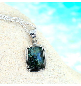 Pendentif Azurite-Malachite en Argent 925 – Pierre d’intuition et d’harmonie