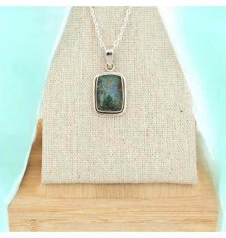 Pendentif Azurite-Malachite en Argent 925 – Pierre d’intuition et d’harmonie