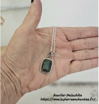 Pendentif Azurite-Malachite en Argent 925 – Pierre d’intuition et d’harmonie