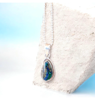Pendentif Azurite-Malachite en Argent 925 – Bijou pierre naturelle lithothérapie