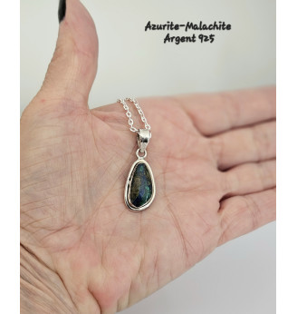 Pendentif Azurite-Malachite en Argent 925 – Bijou pierre naturelle lithothérapie
