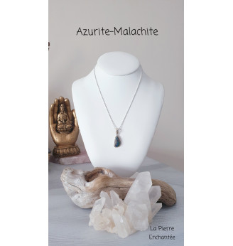 Pendentif Azurite-Malachite en Argent 925 – Bijou pierre naturelle lithothérapie