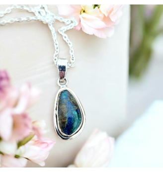 Pendentif Azurite-Malachite en Argent 925 – Bijou pierre naturelle lithothérapie