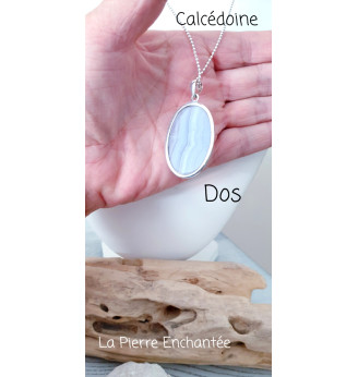 Pendentif Calcédoine Bleue Ovale en Argent 925 – Pierre Naturelle Apaisante