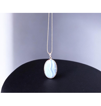 Pendentif Calcédoine Bleue Ovale en Argent 925 – Pierre Naturelle Apaisante