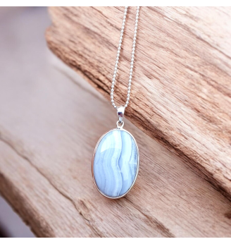 Pendentif Calcédoine Bleue Ovale en Argent 925 – Pierre Naturelle Apaisante
