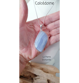 Pendentif Calcédoine Bleue Losange – Argent 925 – Pierre Apaisante