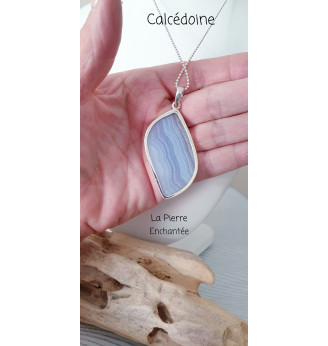 Pendentif Calcédoine Bleue Losange – Argent 925 – Pierre Apaisante