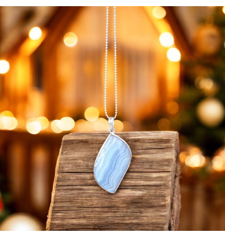 Pendentif Calcédoine Bleue Losange – Argent 925 – Pierre Apaisante