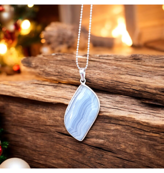 Pendentif Calcédoine Bleue Losange – Argent 925 – Pierre Apaisante