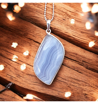 Pendentif Calcédoine Bleue Losange – Argent 925 – Pierre Apaisante